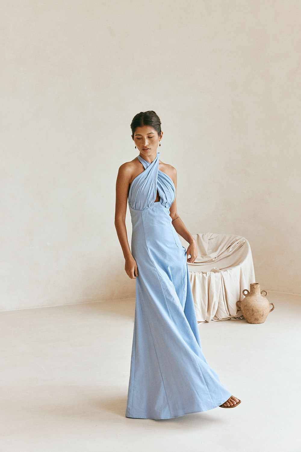 Ginevra Halterneck Maxi Dress - Blue – SABO