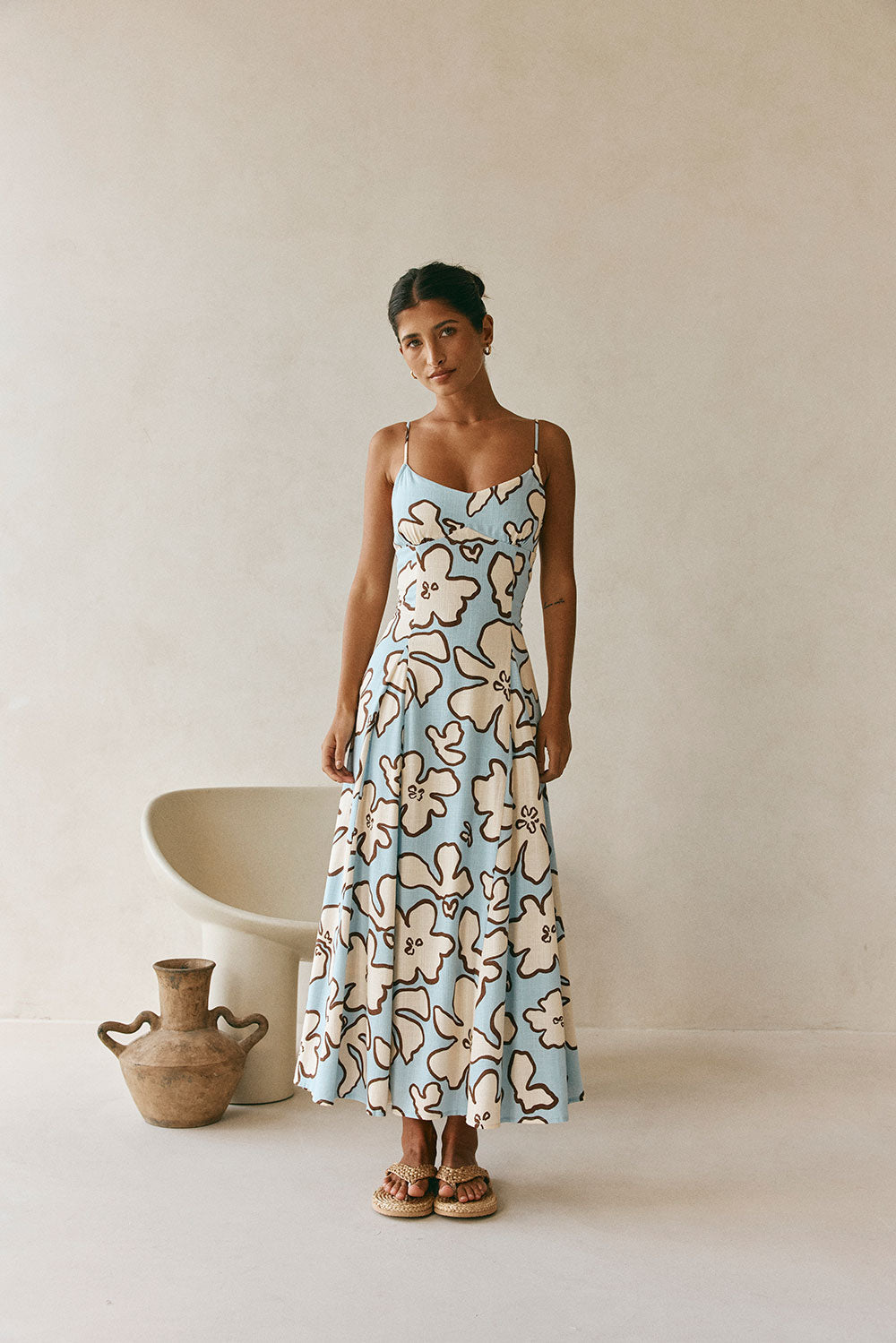 blue floral strappy dress Florence Blue Floral Tie Strap Midi Dress