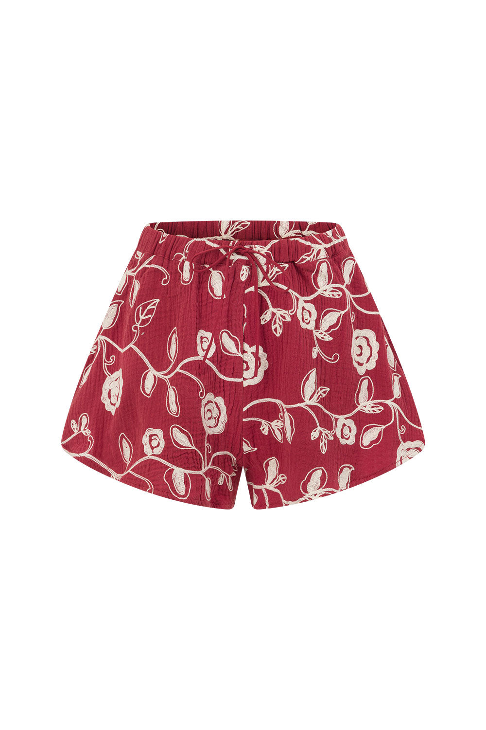 Red Dahlia Embroidery Elastic Drawstring Octavia Shorts – SABO