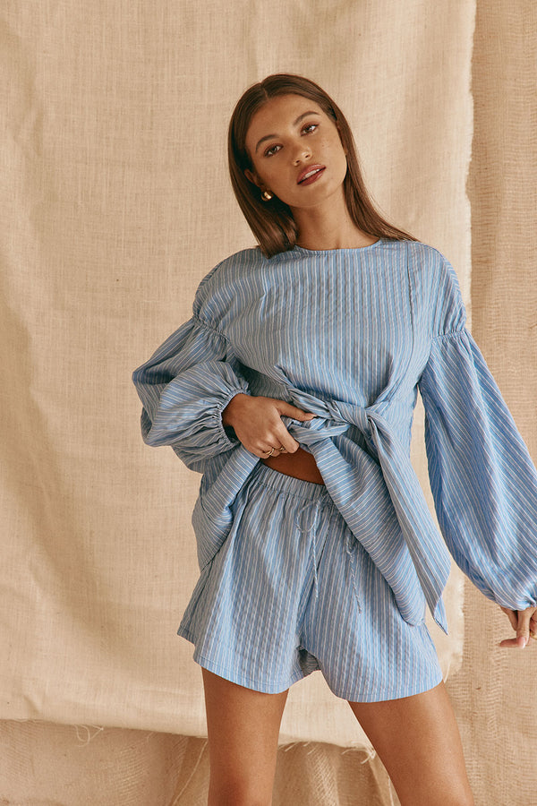 SAMPLE-Hailey Shorts - Blue Stripe