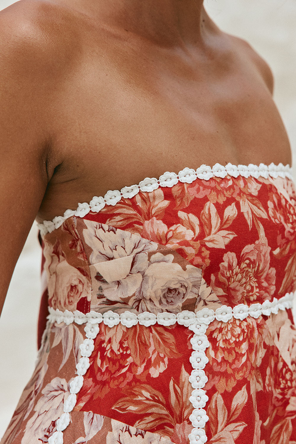Red Floral Solafleur Print Strapless Hera Playsuit – SABO