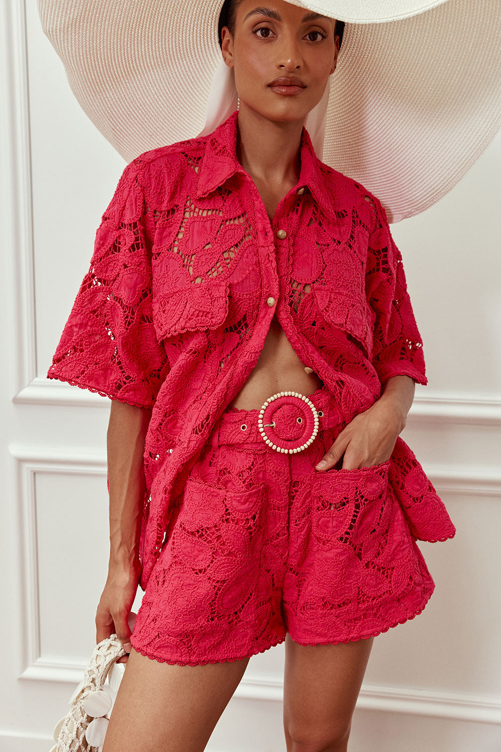 Pink Cutwork Floral Belt Lina Shorts – SABO