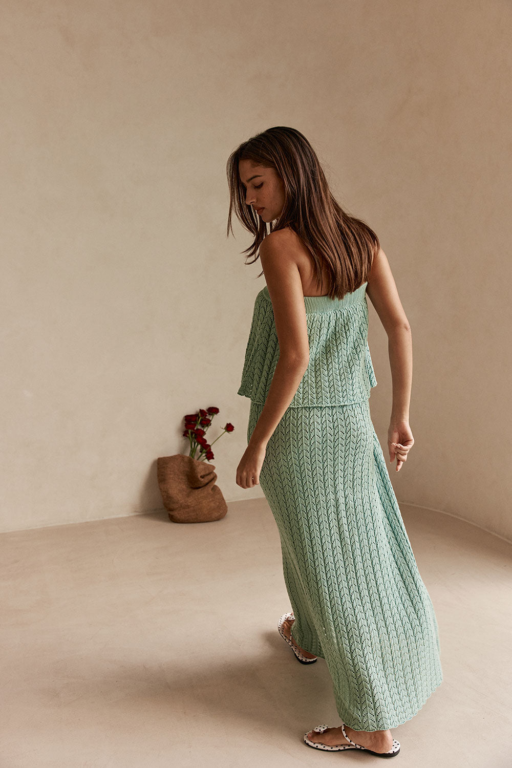 green crochet maxi dress Crochet U Back Maxi Dress