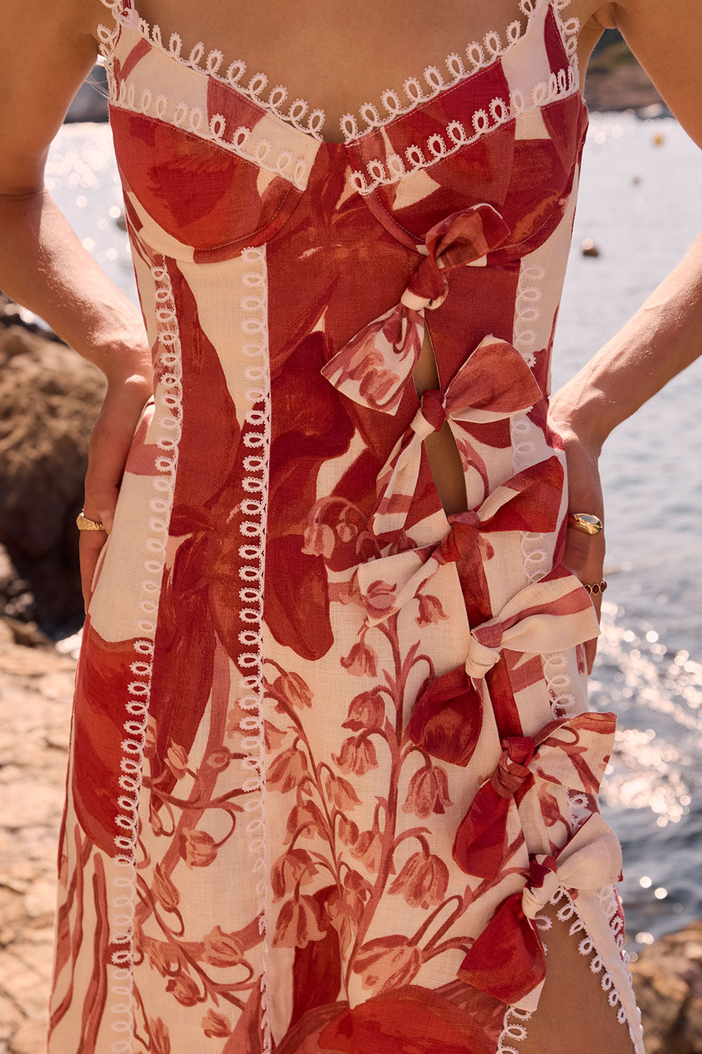 darla maxi dress Red Calla Floral Print Sweetheart Maxi Darla Bow Dress