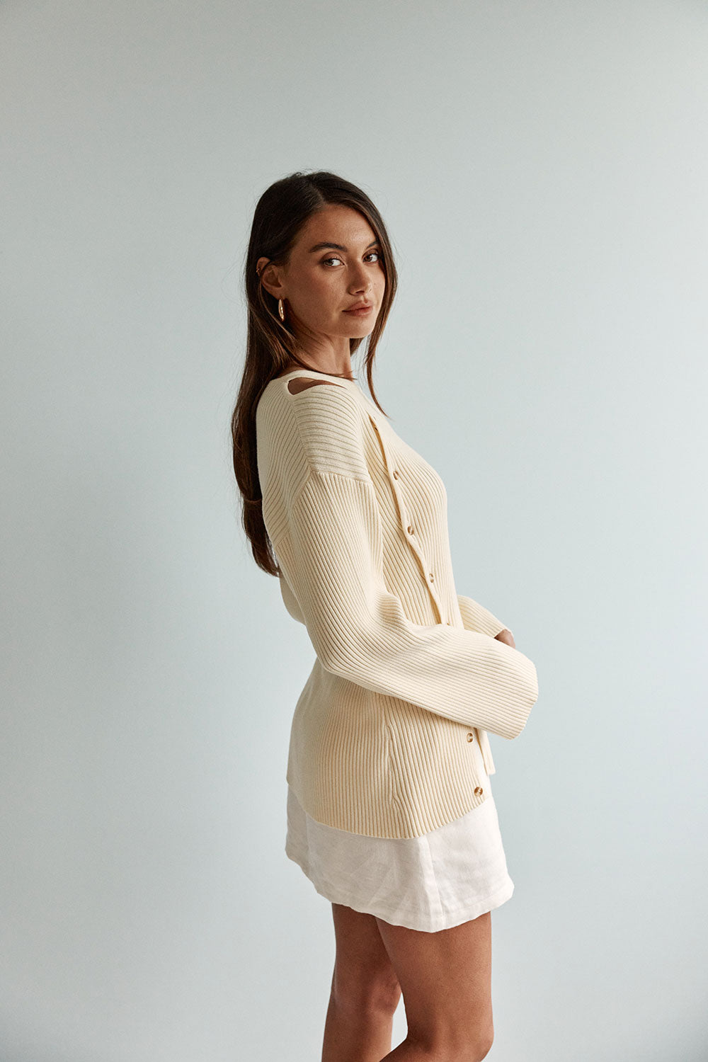 Butter Yellow Ribbed Button Asymmetric Amie Top – SABO