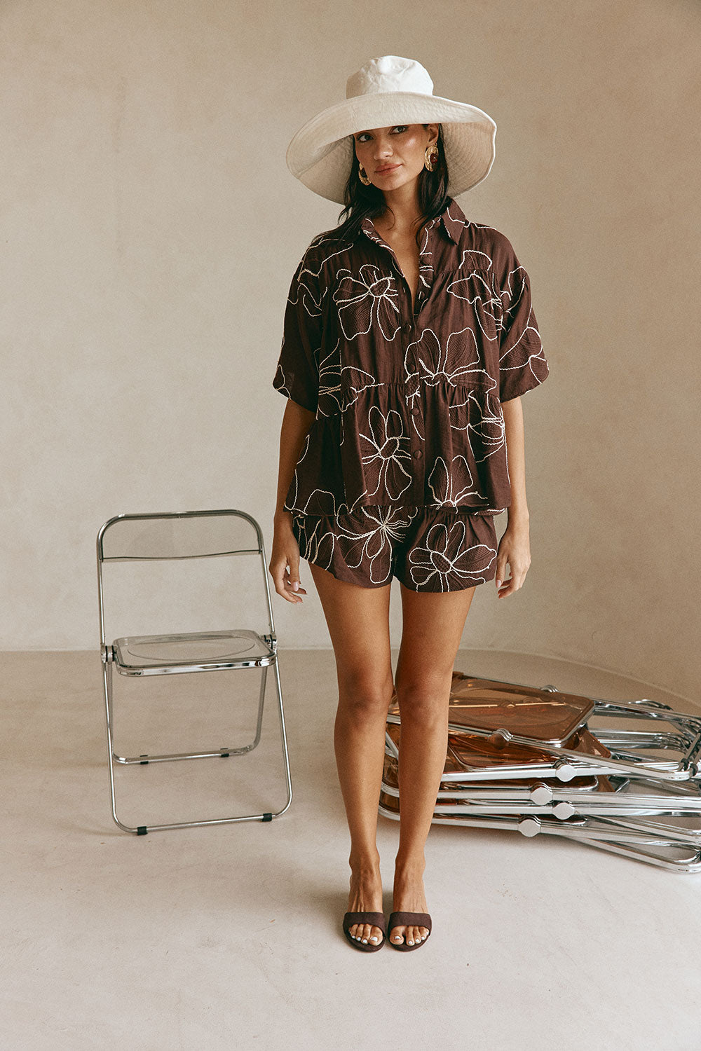 Chocolate Brown Floral Embroidered Luna Shorts – SABO