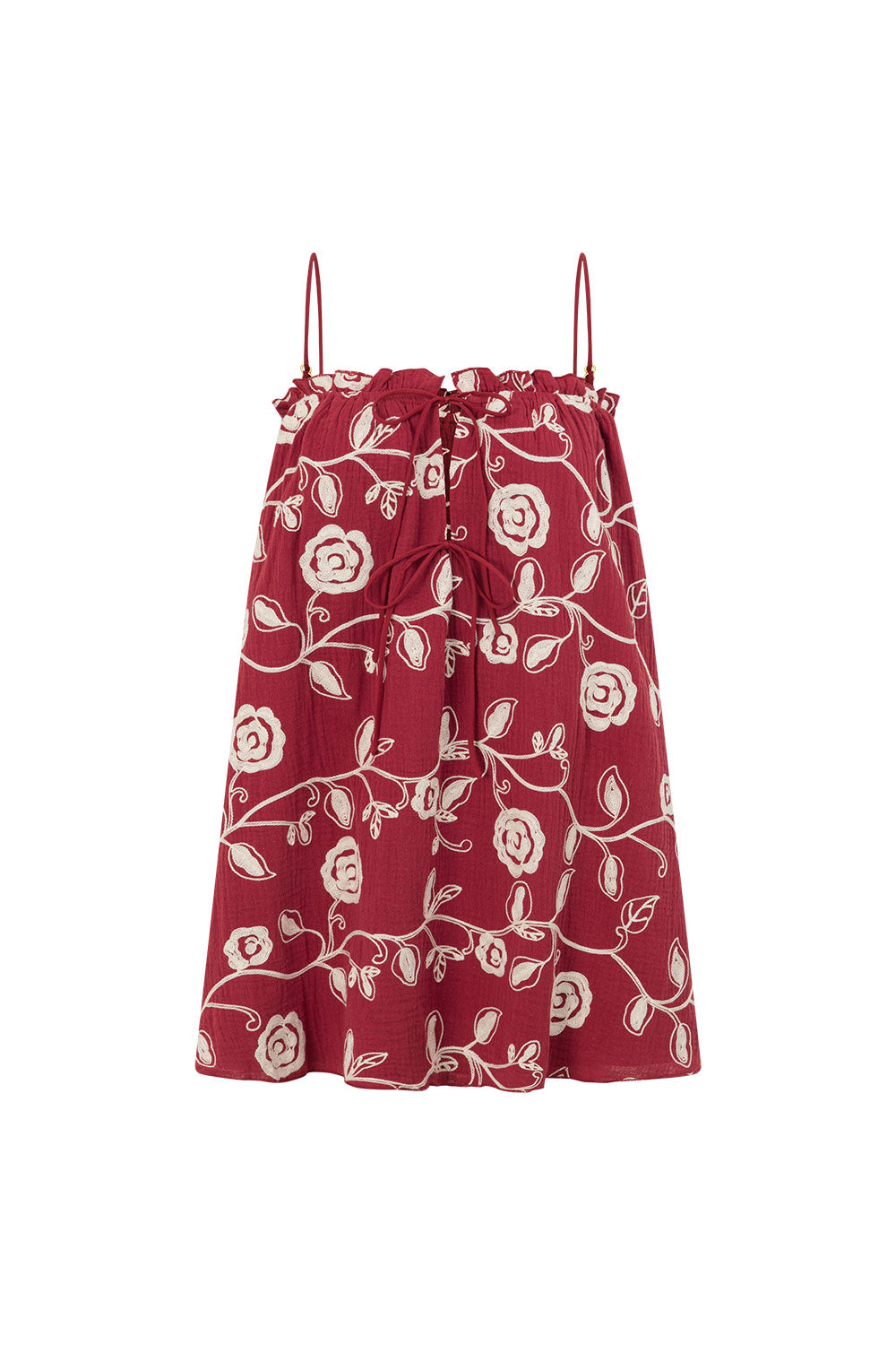 Red Embroidered Dahlia Print Babydoll Mini Evelia Dress XL | by SABO Red Embroidered Dahlia Print Babydoll Mini Evelia Dress XL | by SABO