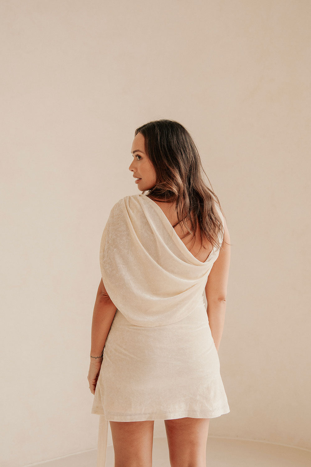 Beige Suede Plunge V Neck Tie Mini June Dress L | by SABO Beige Suede Plunge V Neck Tie Mini June Dress L | by SABO
