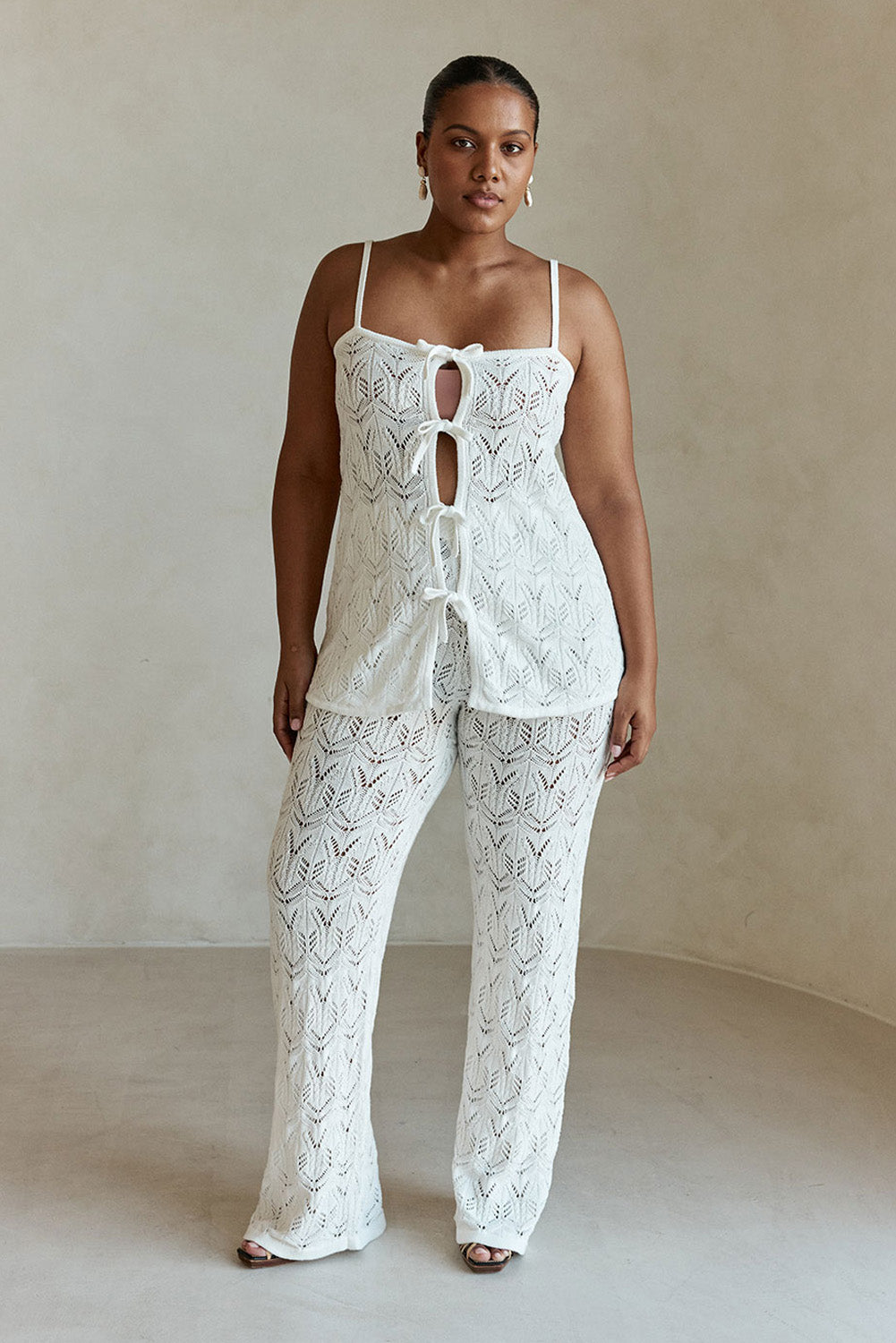 White Crochet Knit Front Tie Atley Top – SABO