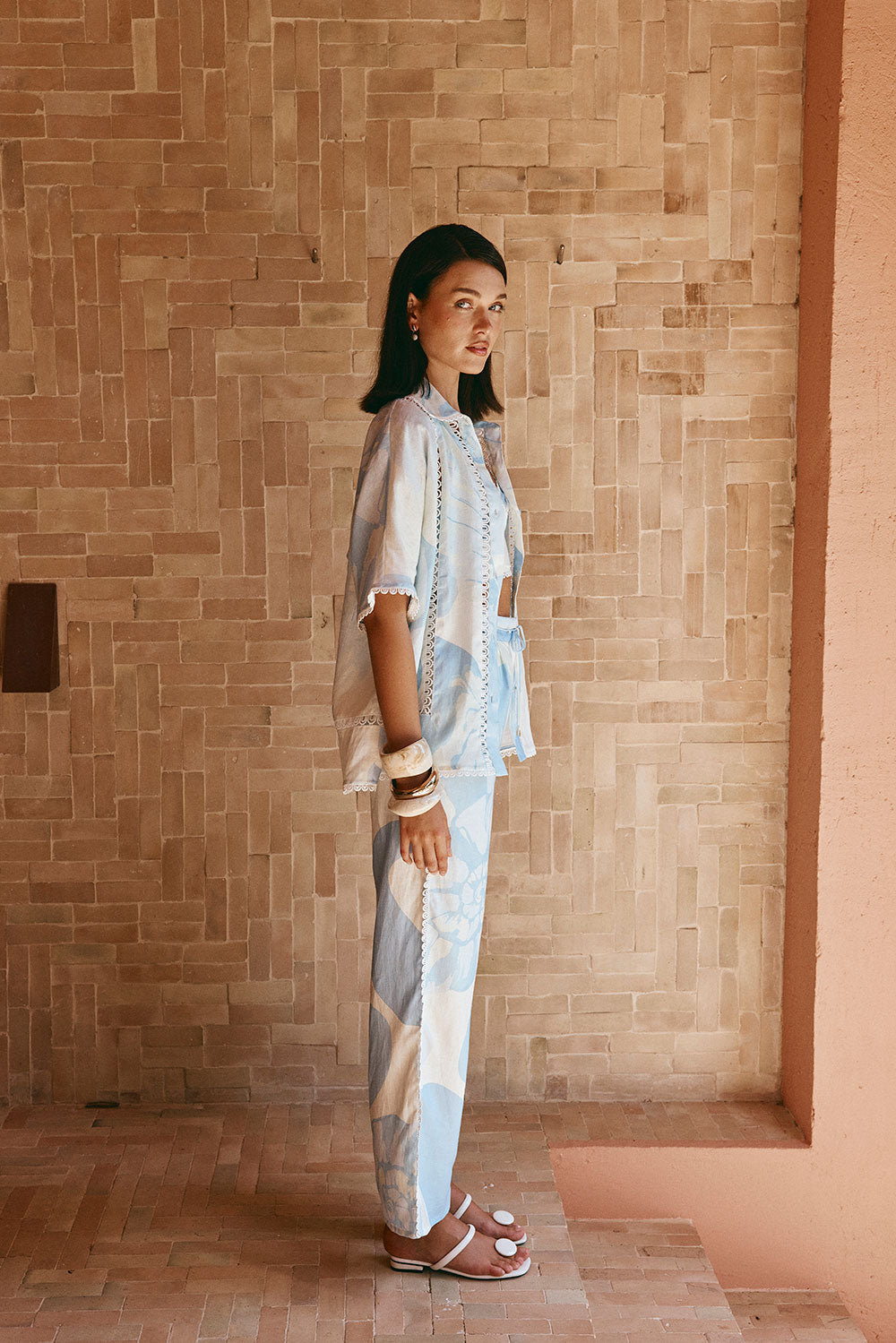 Blue Short Sleeve Button Up Collar Isabella Shirt – SABO