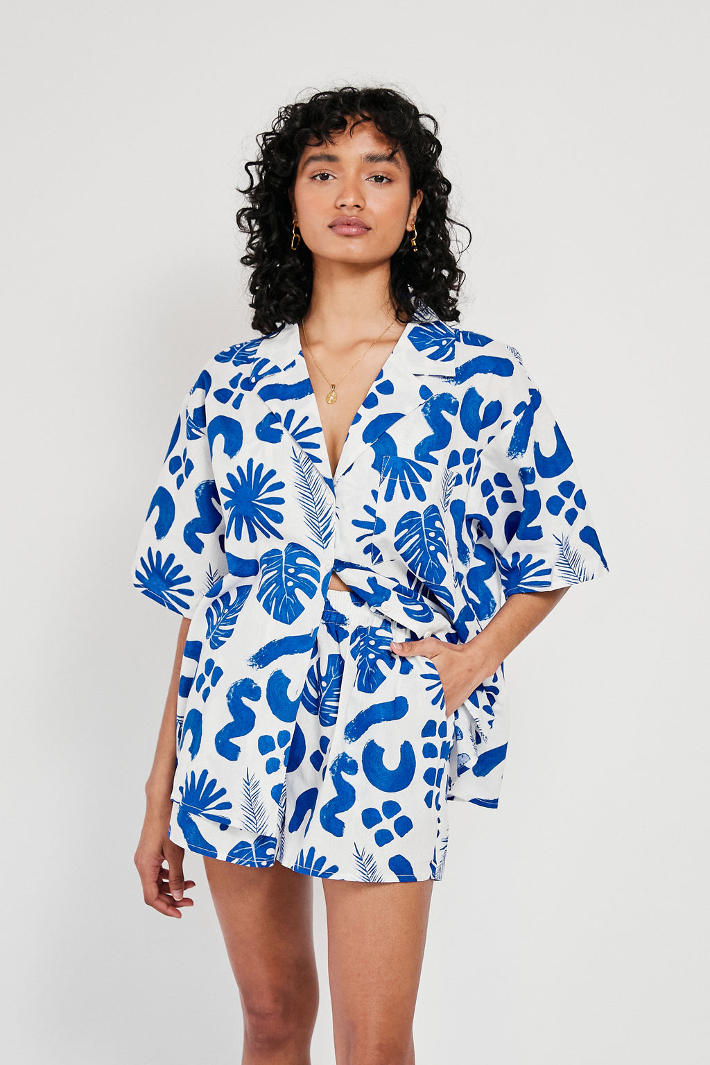 SAMPLE-Thessy Top - Blue Leaf