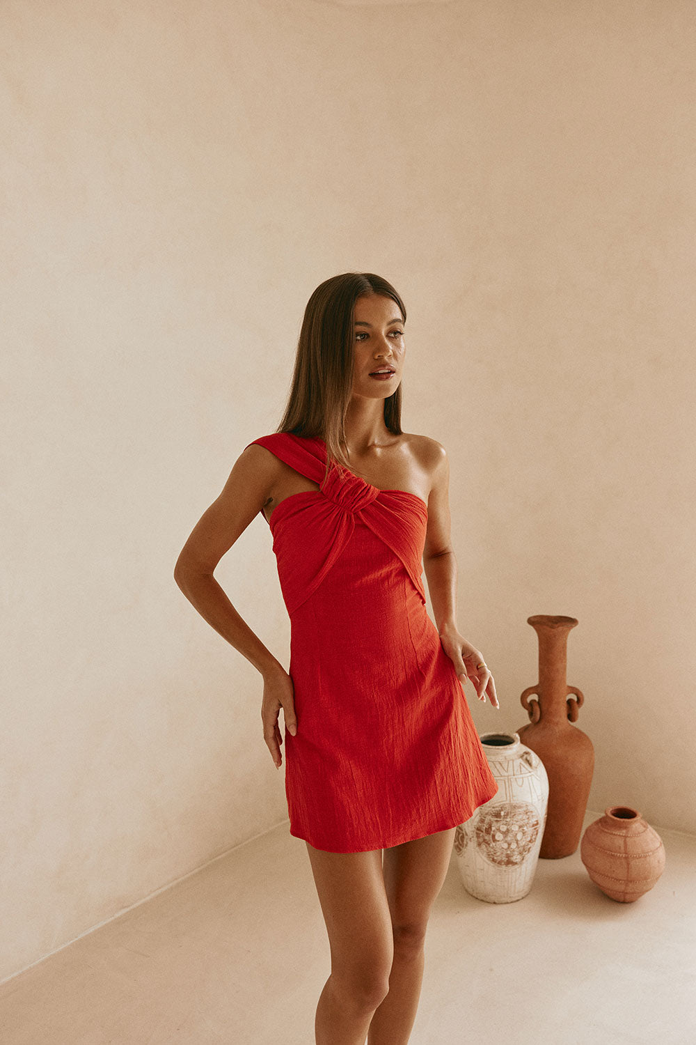 Red One Shoulder Mini Dimmi Dress Xs Red One Shoulder Mini Dimmi Dress Xs