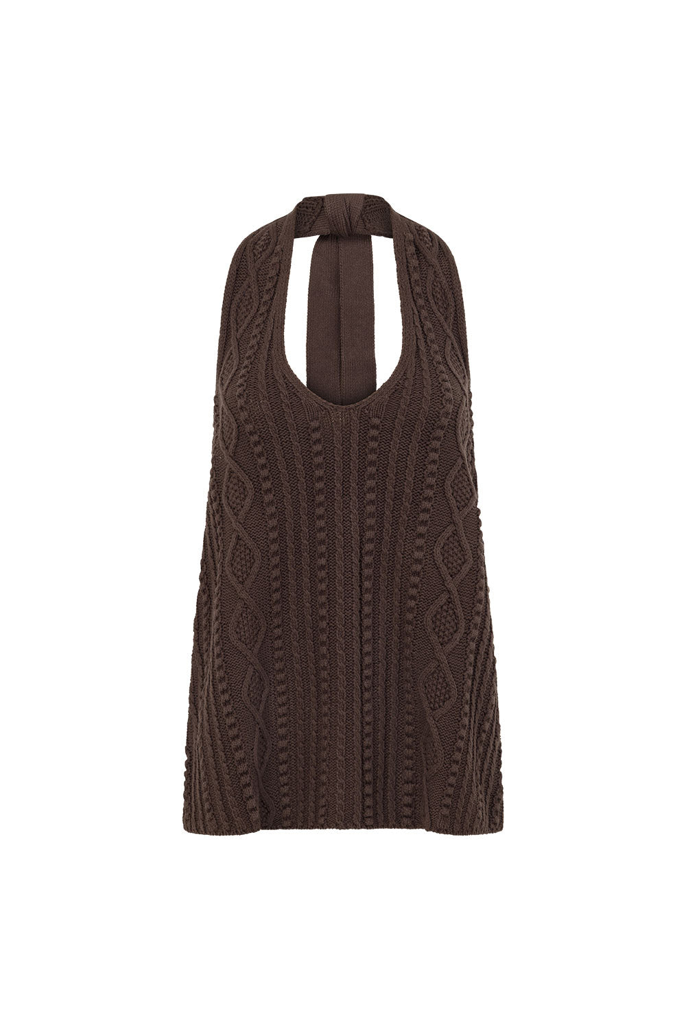 Chocolate Brown Cable Knit Halter Azari Top – SABO Chocolate Brown Cable Knit Halter Azari Top – SABO