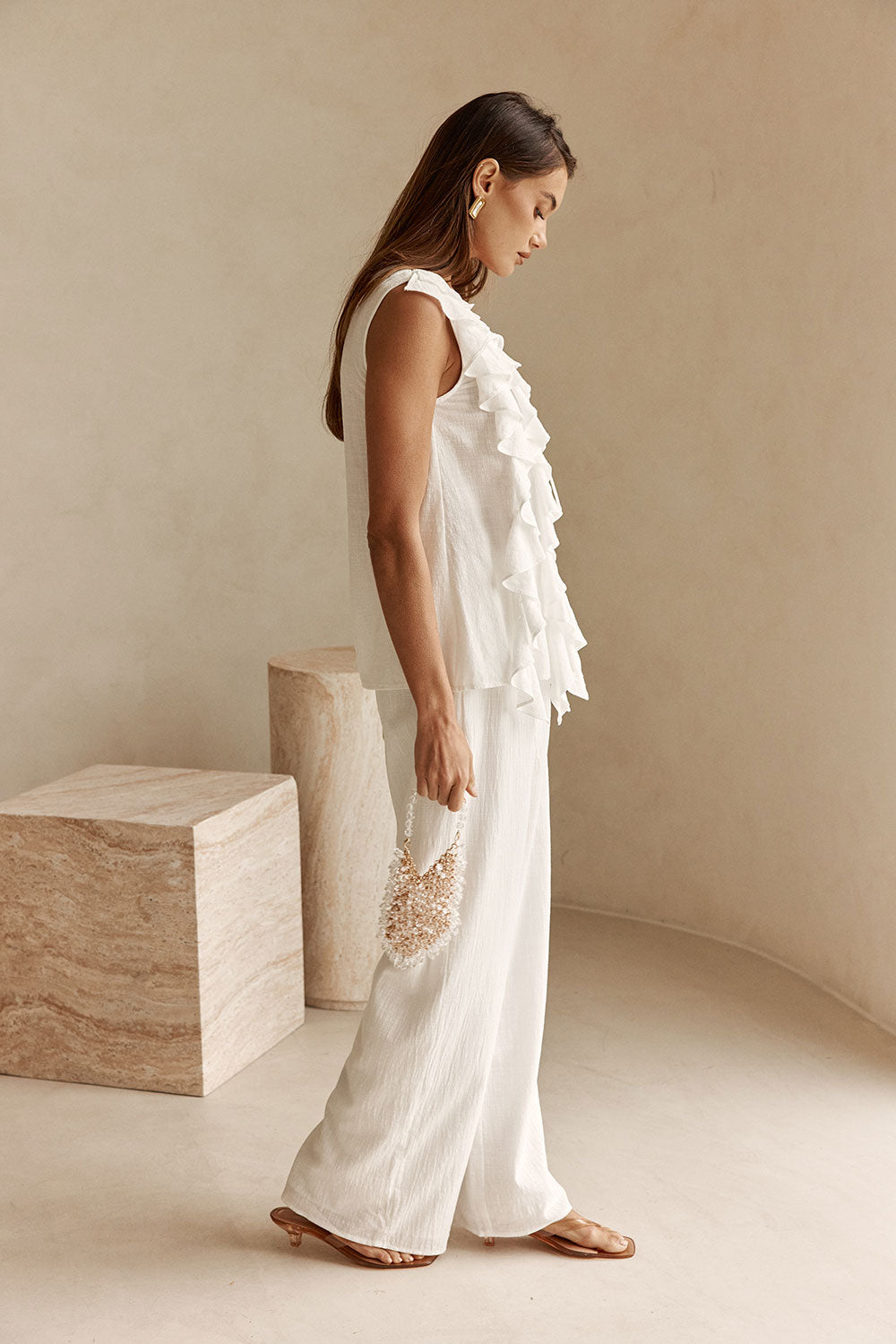 White Ruffle Tie Elm Top – SABO