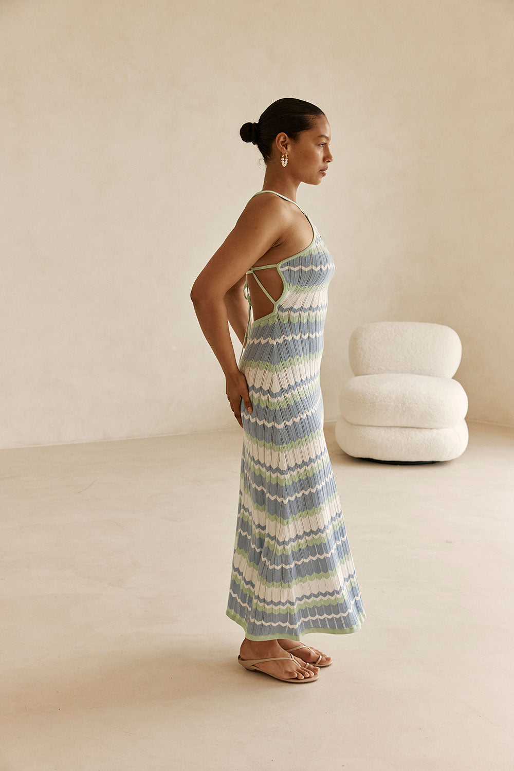 White Blue and Green Stripe Knit Halter Maxi Bexley Dress – SABO