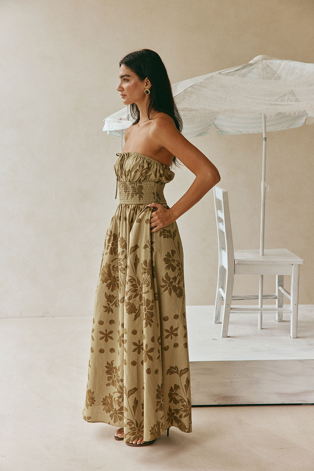 bohemian beauty green maxi dress Heroine Maxi Dress in Medusa Print