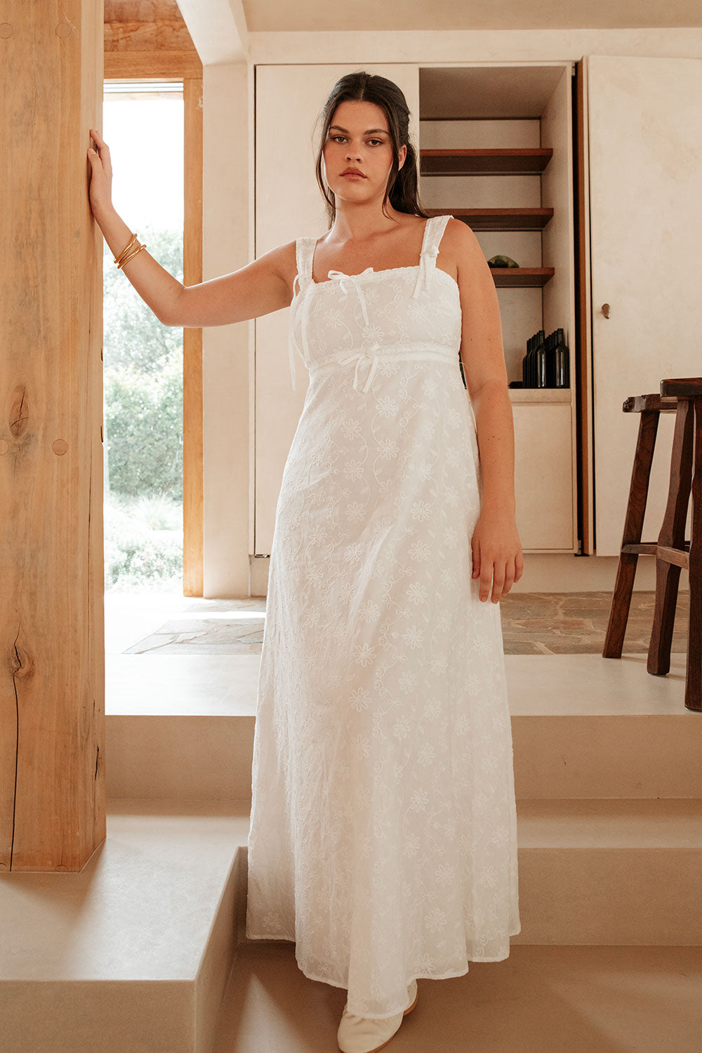 White Embroidered Wide Strap Maxi Evi Dress – SABO