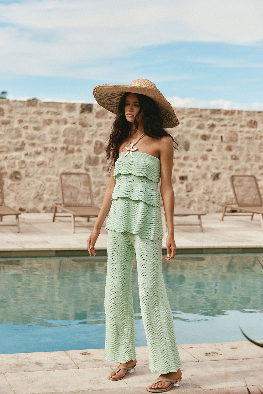 Mint Green Crochet Knit High Waist Kama Pants – SABO