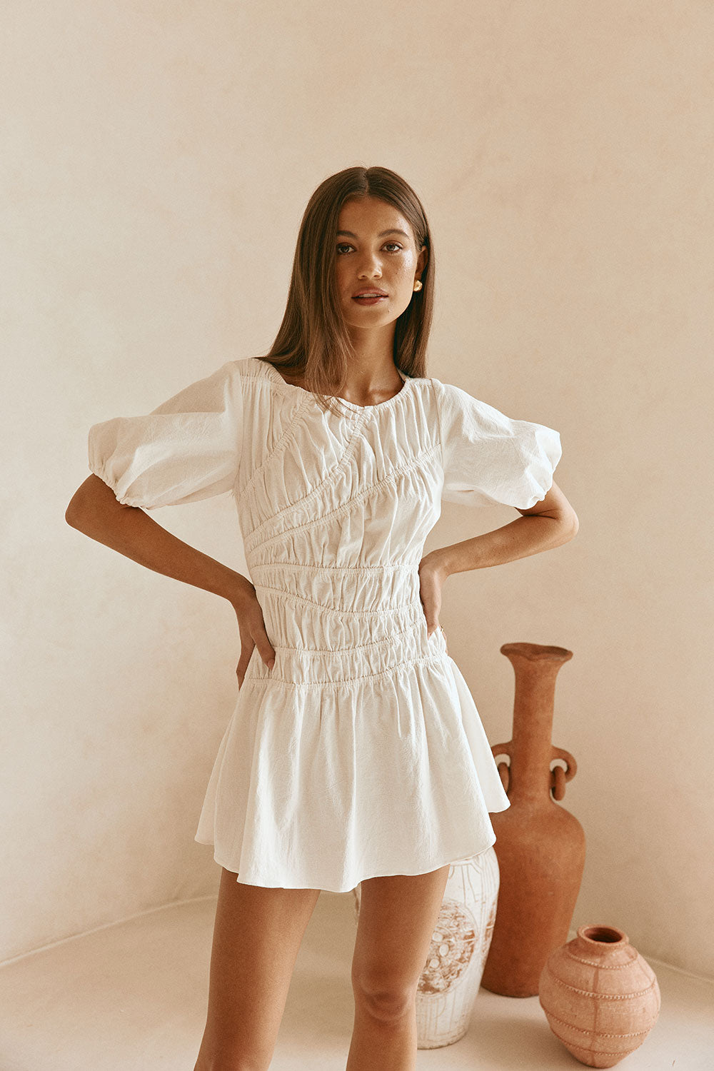white cotton mini dress ALMA With invisible pockets and mesh bustle inside seamlessly integrated into the design Rubi Cotton Mini Dress in