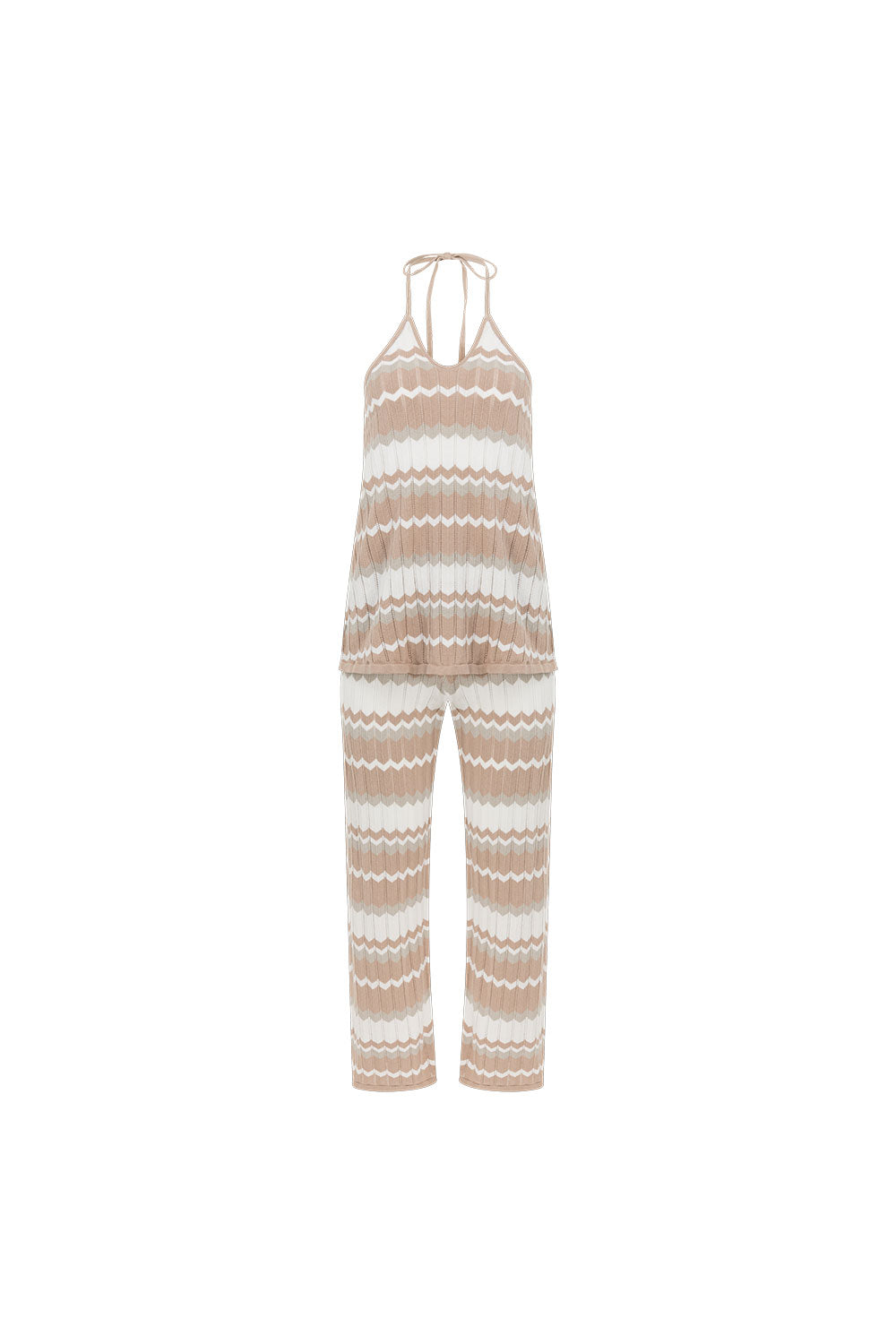 Tan and White Stripe Knit Halter Paz Jumpsuit – SABO
