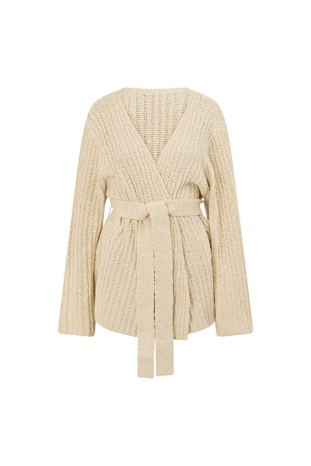 Cream Ribbed Knit Long Sleeve Wrap Noble Cardigan – SABO