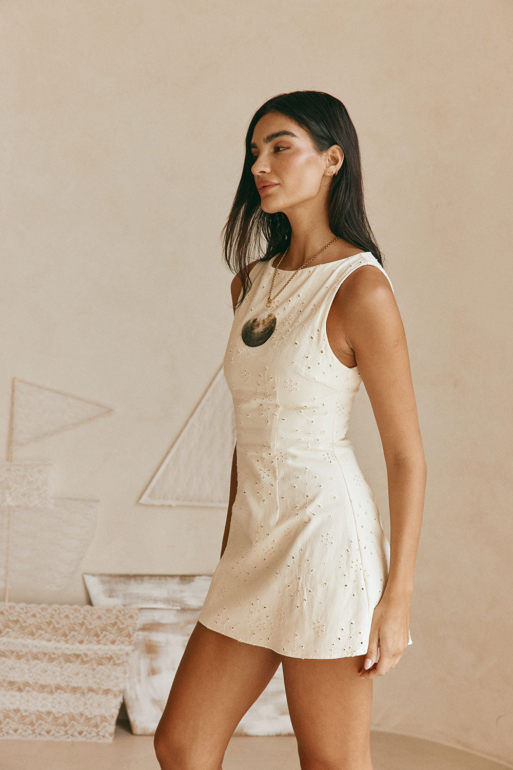 Cream Eyelet Mini Solene Dress XXS