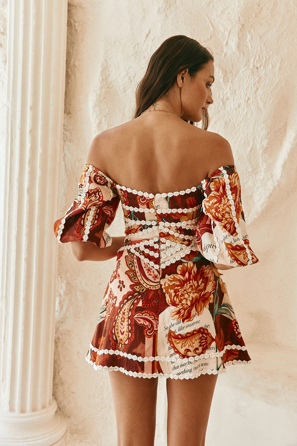 Red Floral Barocca Print Off Shoulder Mini Issa Dress XXL