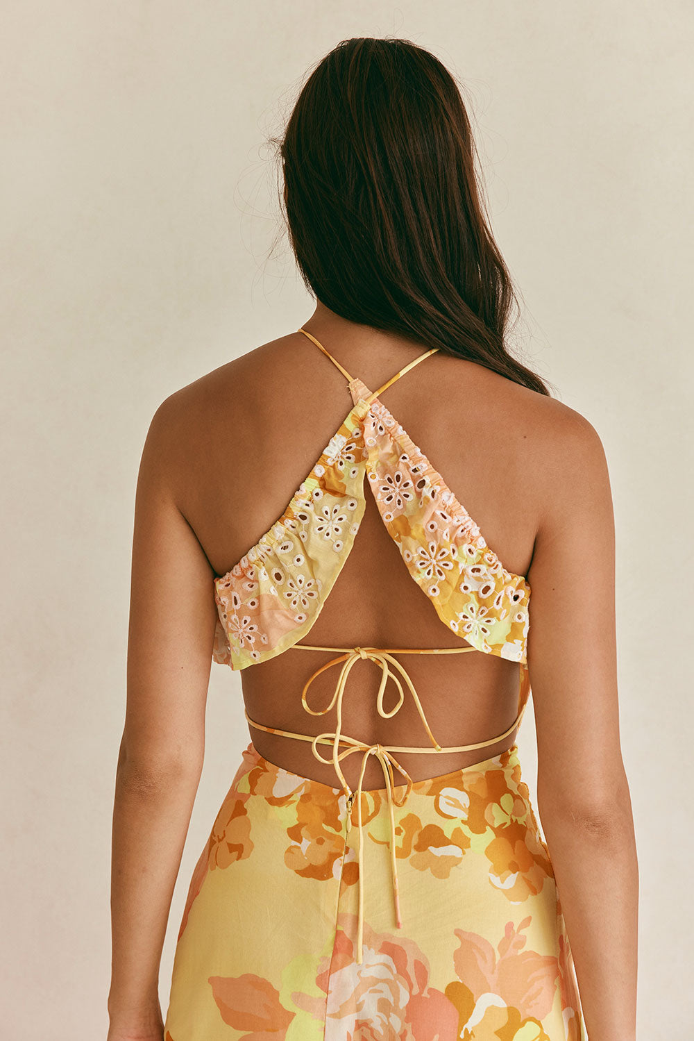 Alexa Backless Halterneck Maxi Dress - Orange, Yellow, White Breeze Floral Print, Tropical Alexa Backless Halterneck Maxi Dress - Orange, Yellow, White Breeze Floral Print, Tropical