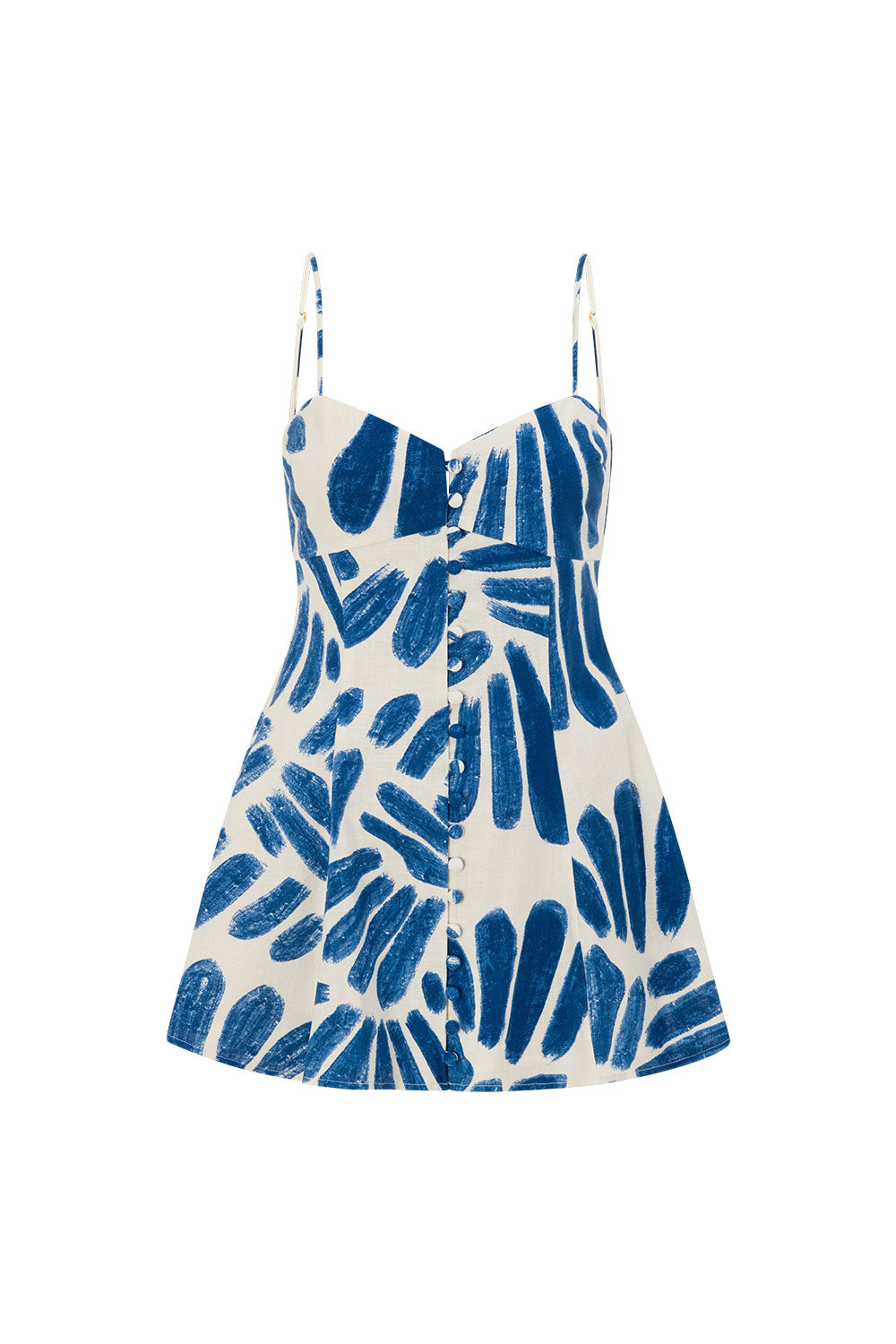 Blue Brush Petal Print Button Mini Reese Dress L | by SABO Blue Brush Petal Print Button Mini Reese Dress L | by SABO
