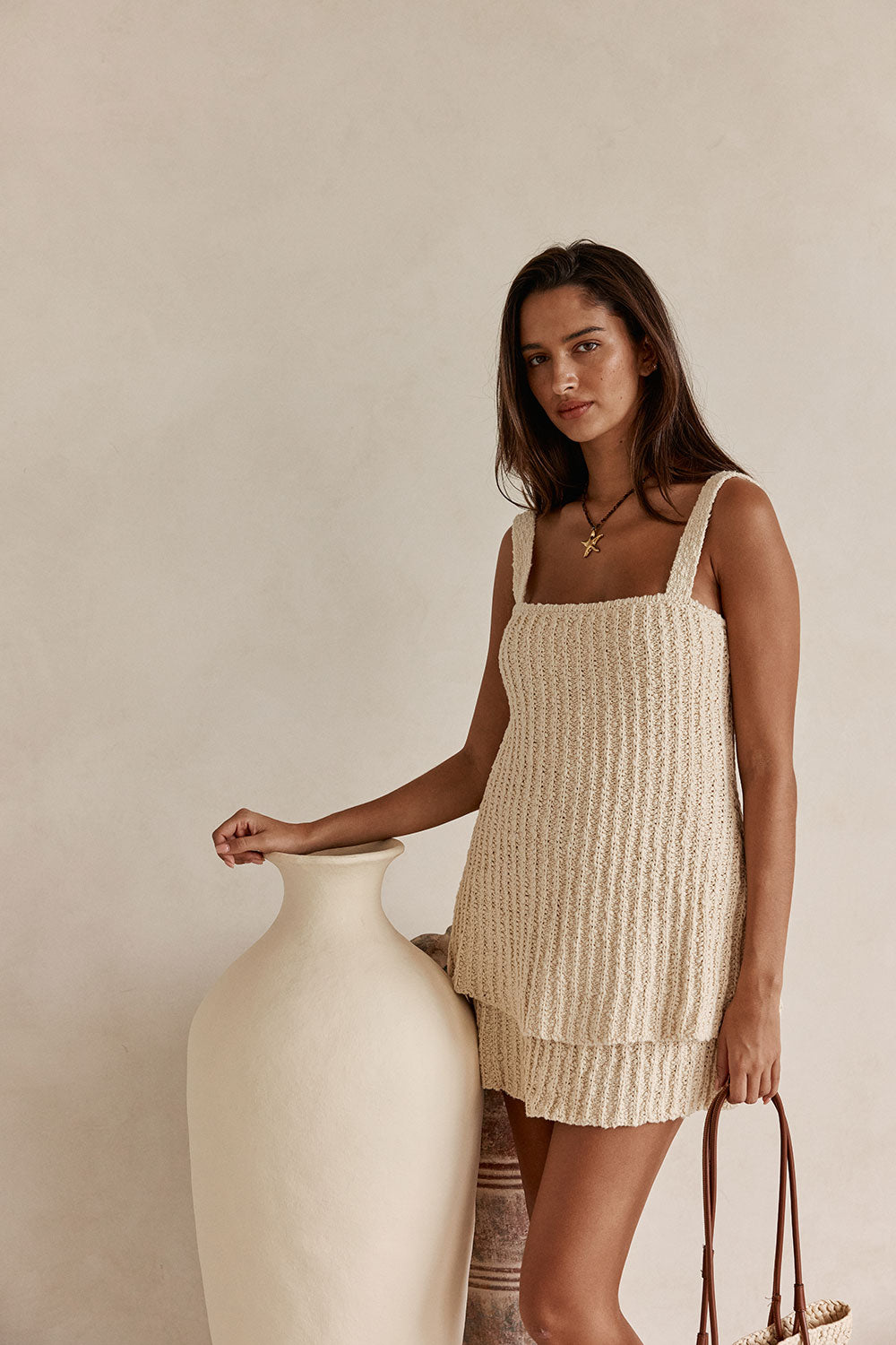 Cream Knit A Line Mini Azuli Dress – SABO