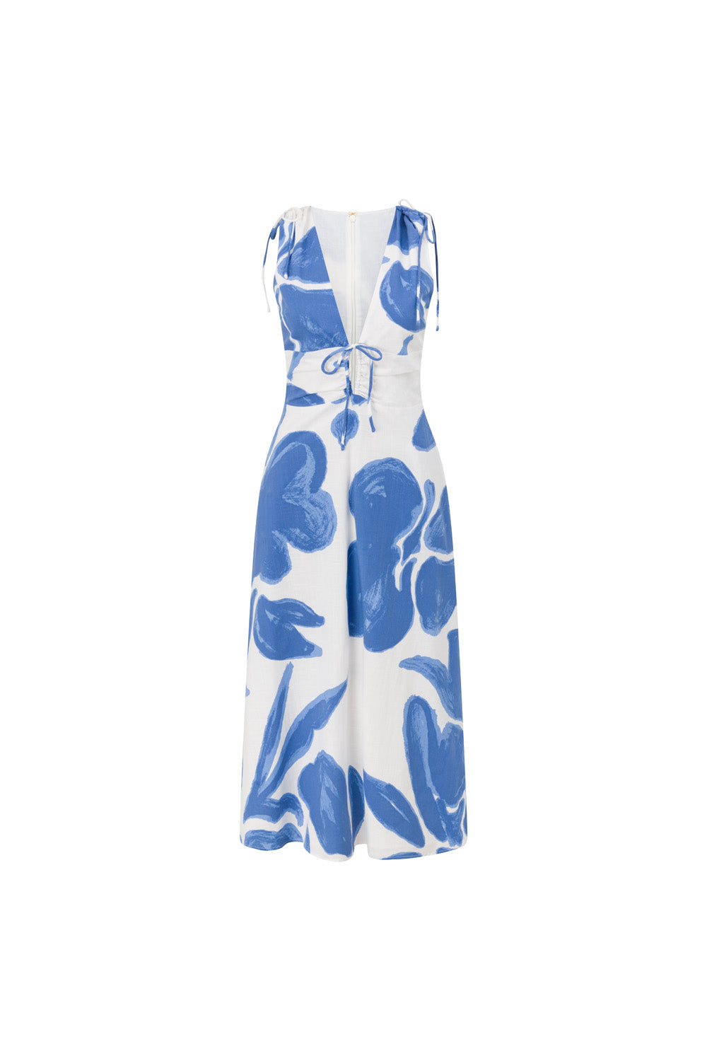 Blue Ada Flora Print V Neck A-Line Midi Mira Dress SABO Blue Ada Flora Print V Neck A-Line Midi Mira Dress SABO