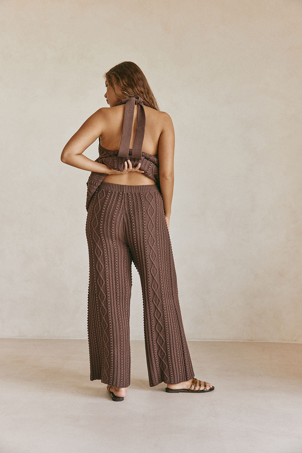 Chocolate Brown Cable Knit Azari Pants – SABO