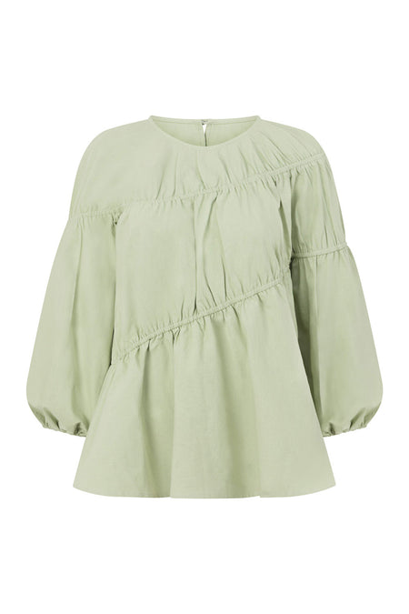 Akel Long Sleeve Flounce Top - Mint, Green  SABO