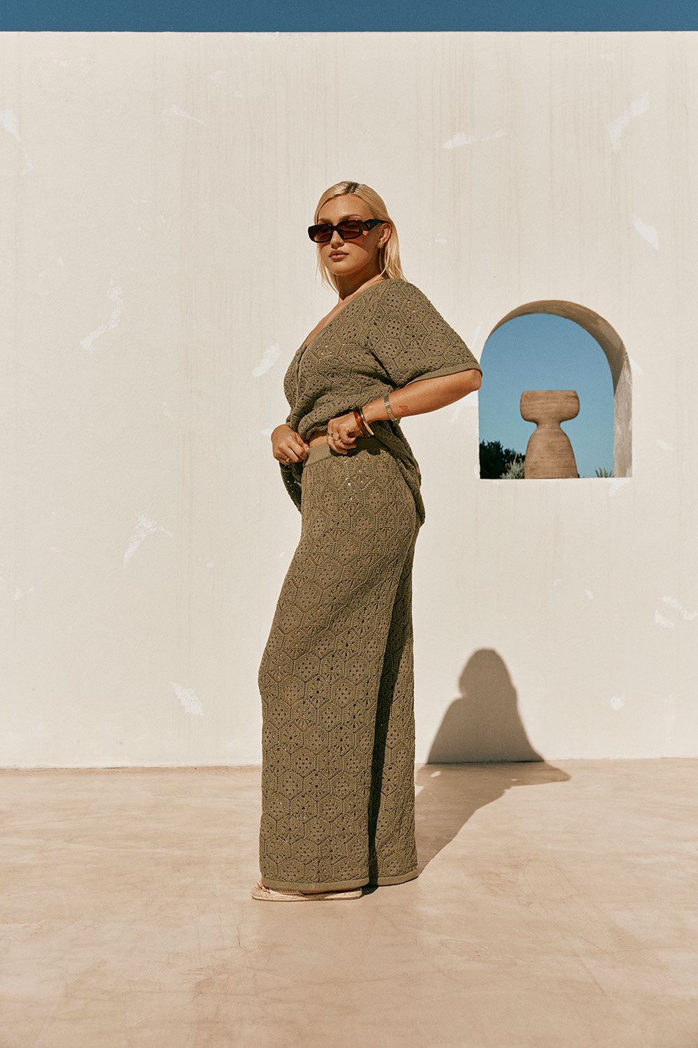 Khaki Green Crochet Knit High Waist Umiko Pants – SABO