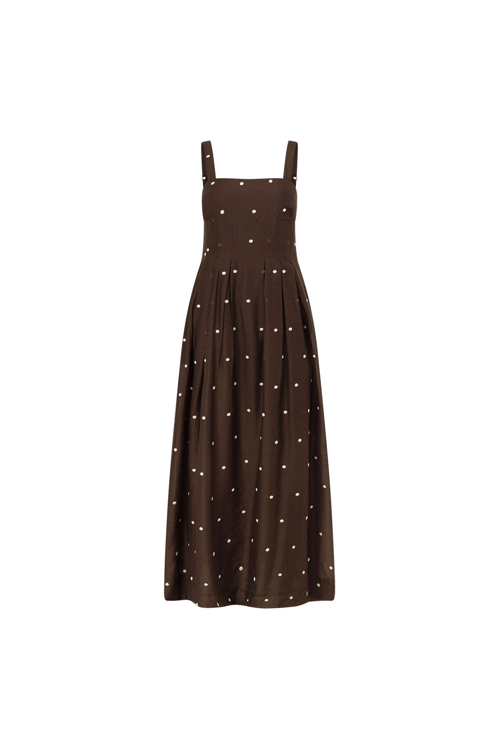 Chocolate Speck Polka Dot Pin Tuck Maxi Flores Dress L Chocolate Speck Polka Dot Pin Tuck Maxi Flores Dress L