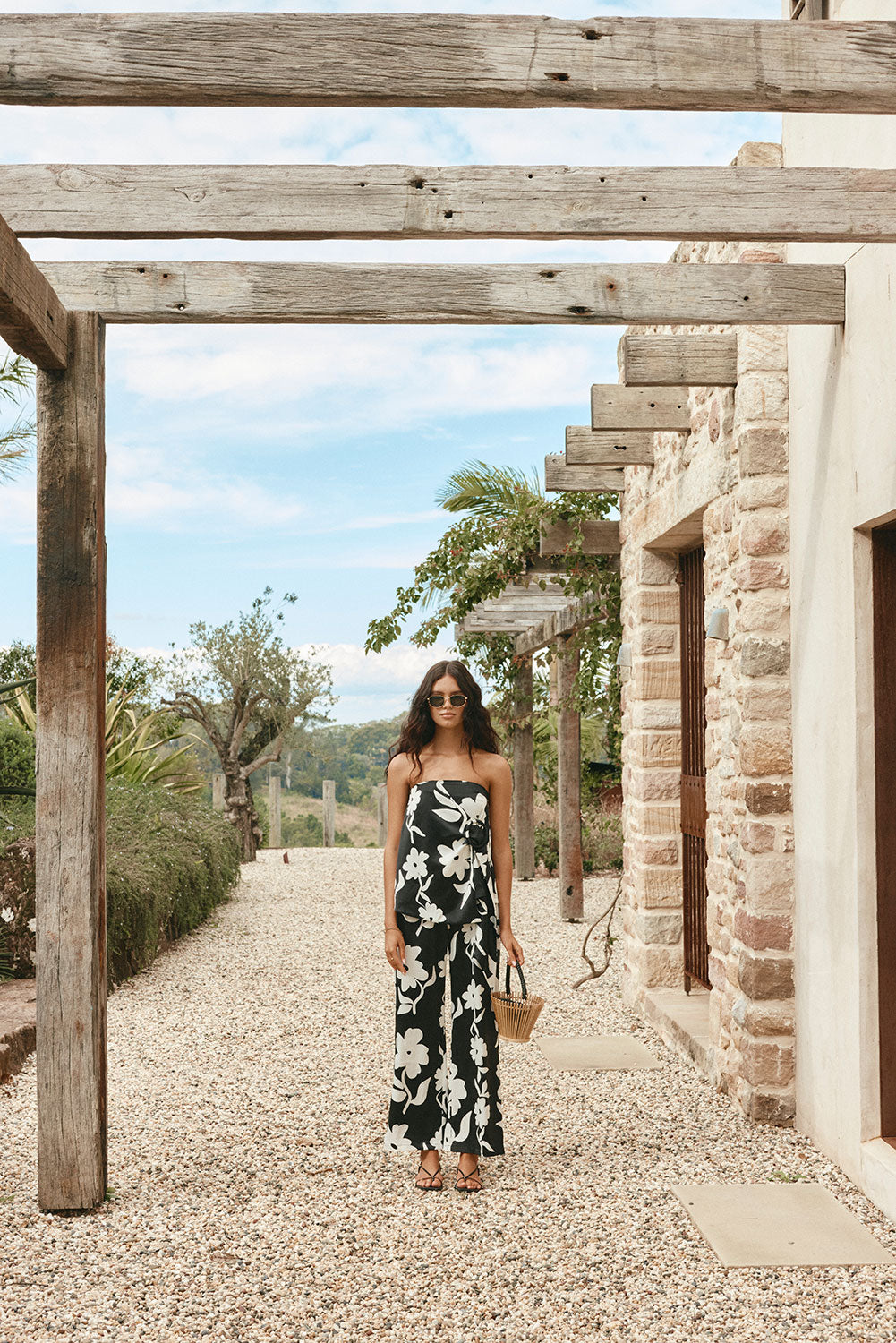 Black Alma Caroline Floral Print Strapless Heidi Jumpsuit – SABO