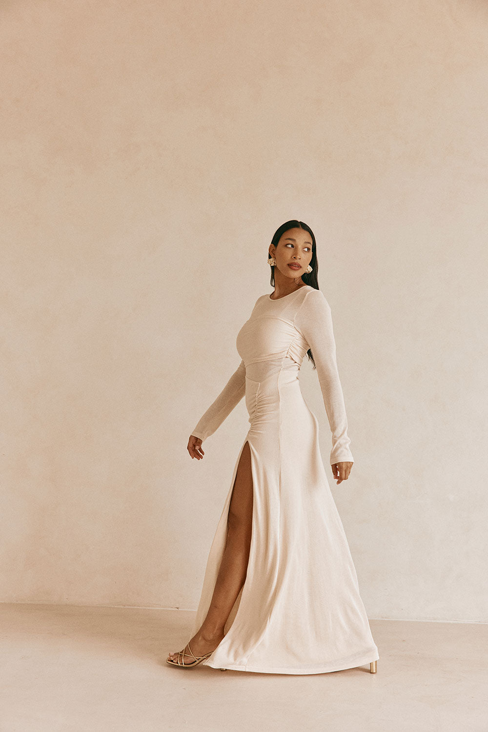 Beige Long Sleeve Slit Maxi Kay Dress XXXL | by SABO Beige Long Sleeve Slit Maxi Kay Dress XXXL | by SABO