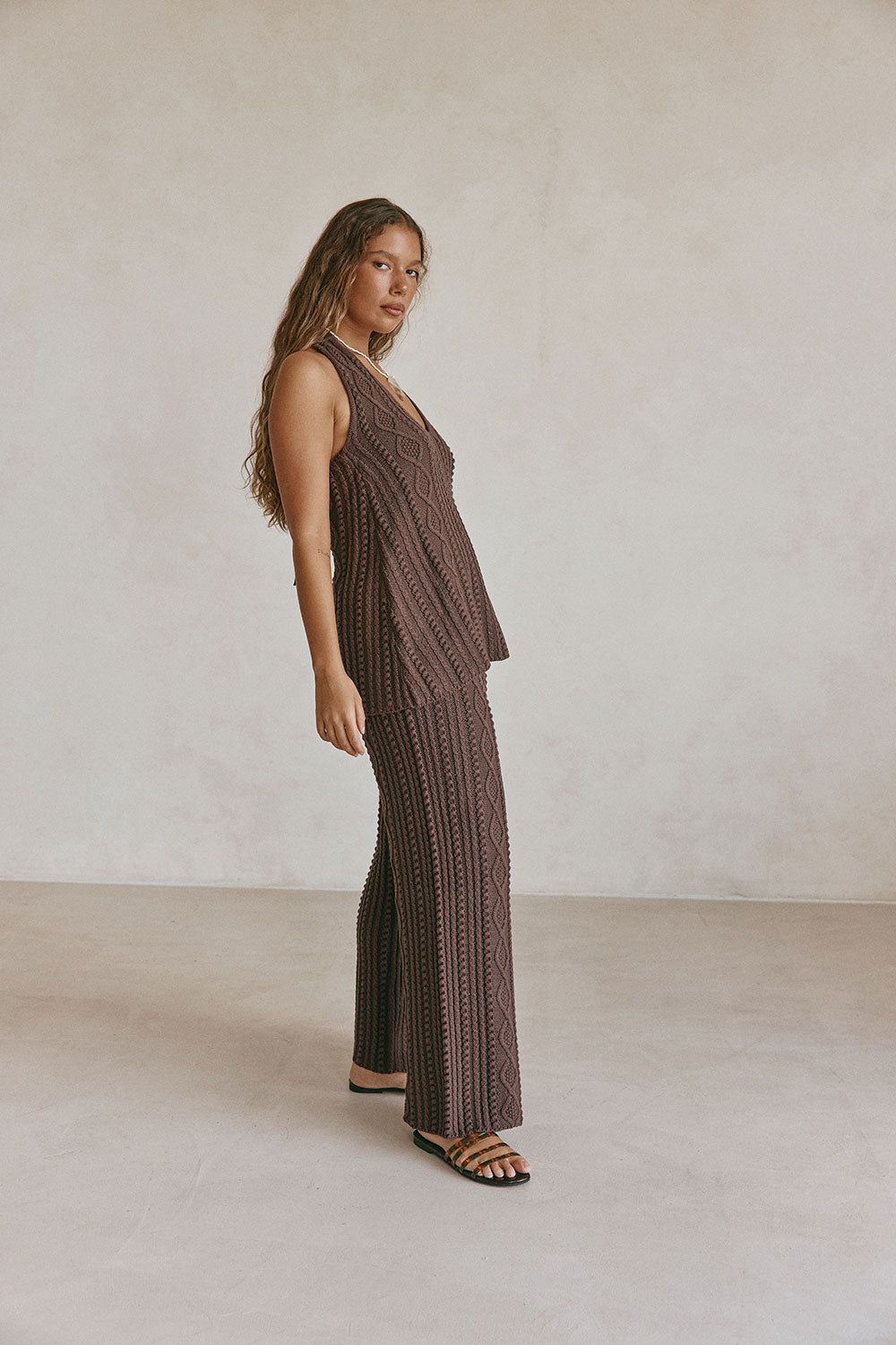 Chocolate Brown Cable Knit Azari Pants – SABO
