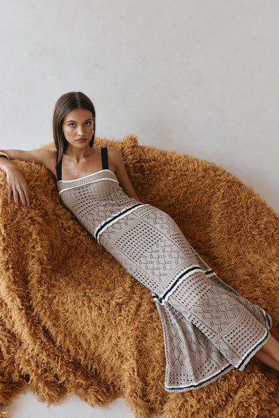 Tan Crochet Knit A Line Maxi Aliana Dress – SABO
