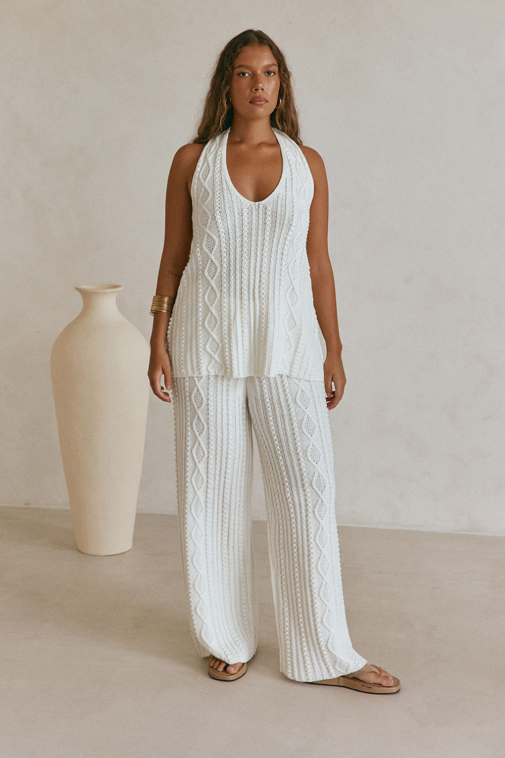 Cream Cable Knit High Waist Azari Pants – SABO