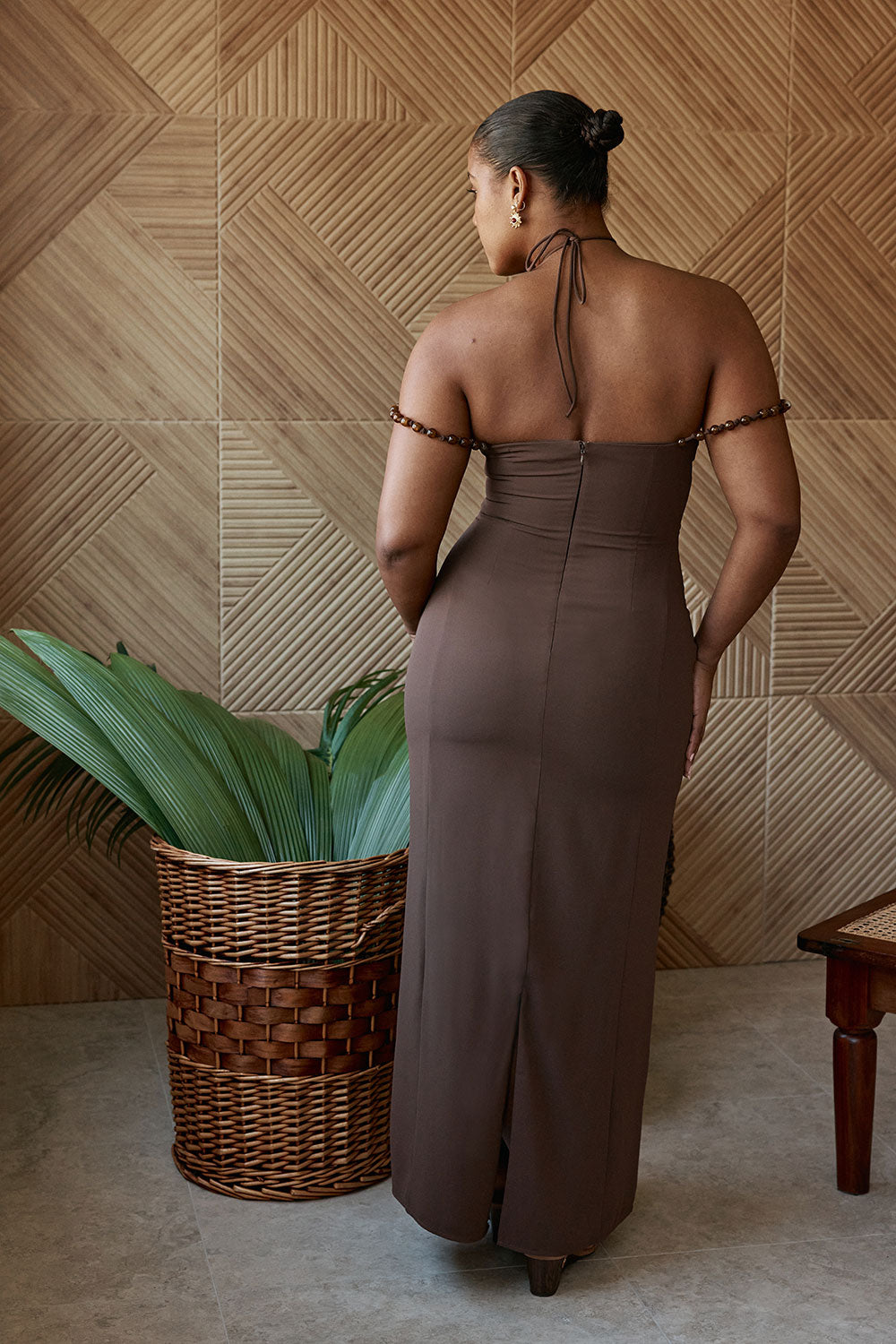 Chocolate Brown Halter Founcy Maxi Marlena Dress – SABO