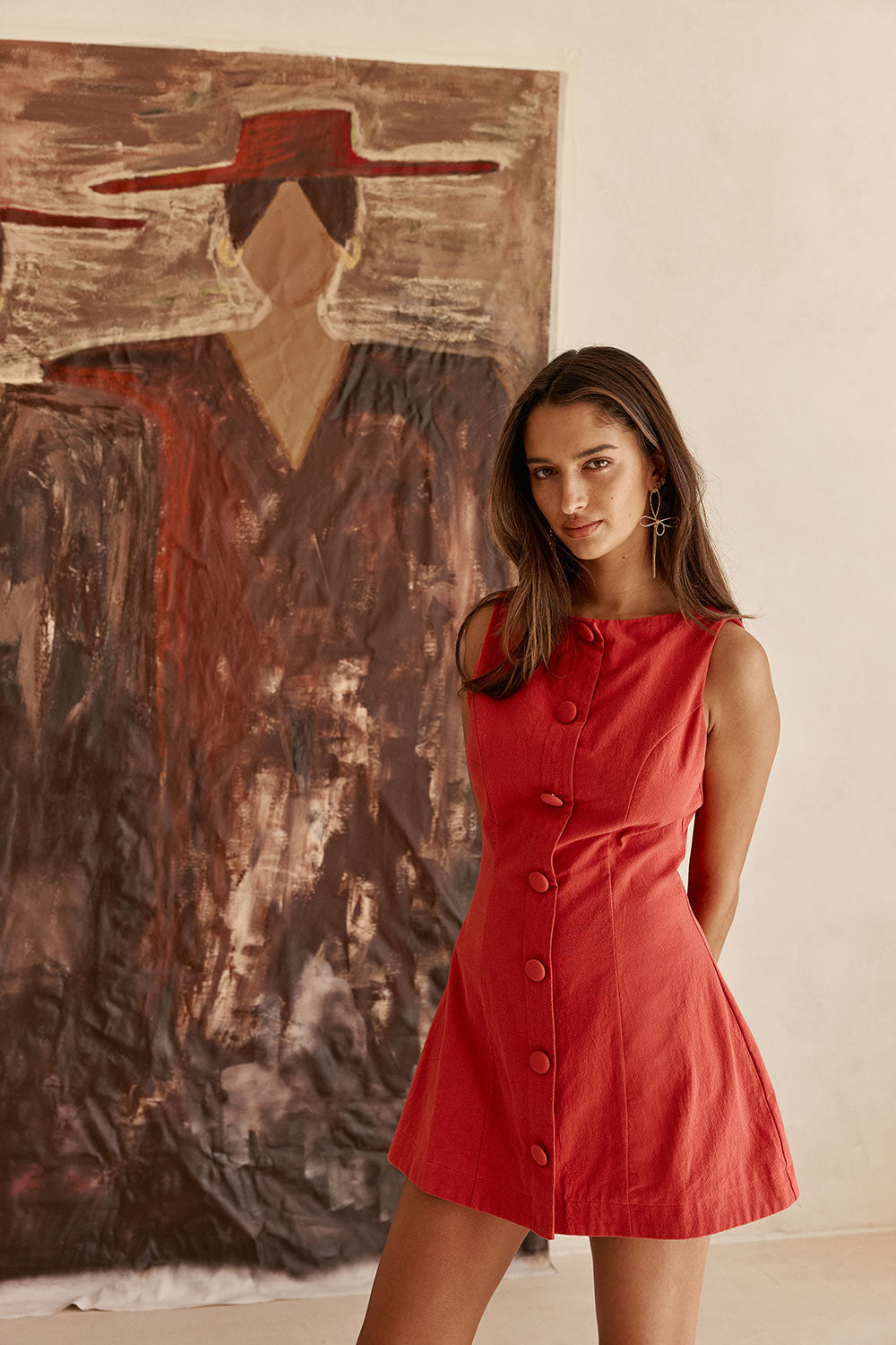 Cherry Red Button A Line Mini Graylee Dress XXS Cherry Red Button A Line Mini Graylee Dress XXS