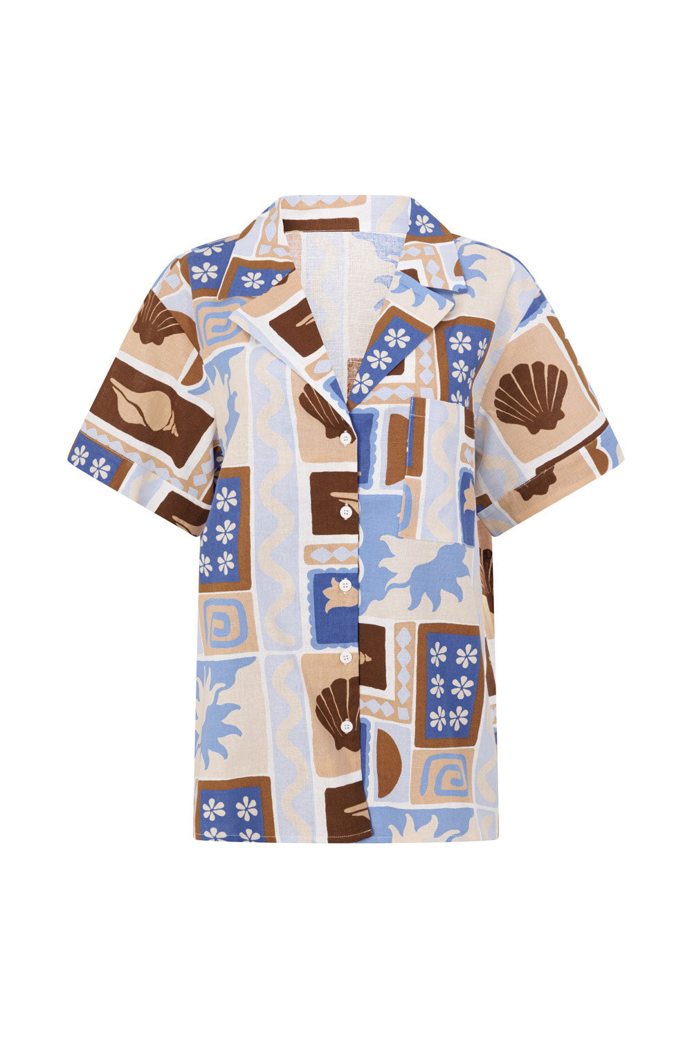 Blue Short Sleeve Button Up Collar Indra Top – SABO