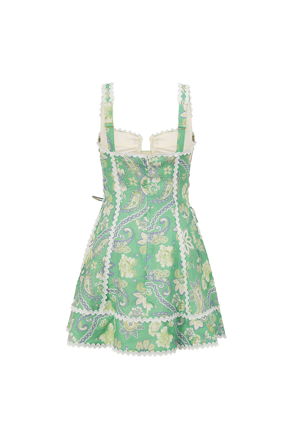 emi⭐️ Green Floral Heritage Print Lace Up Mini Emilia Dress – SABO