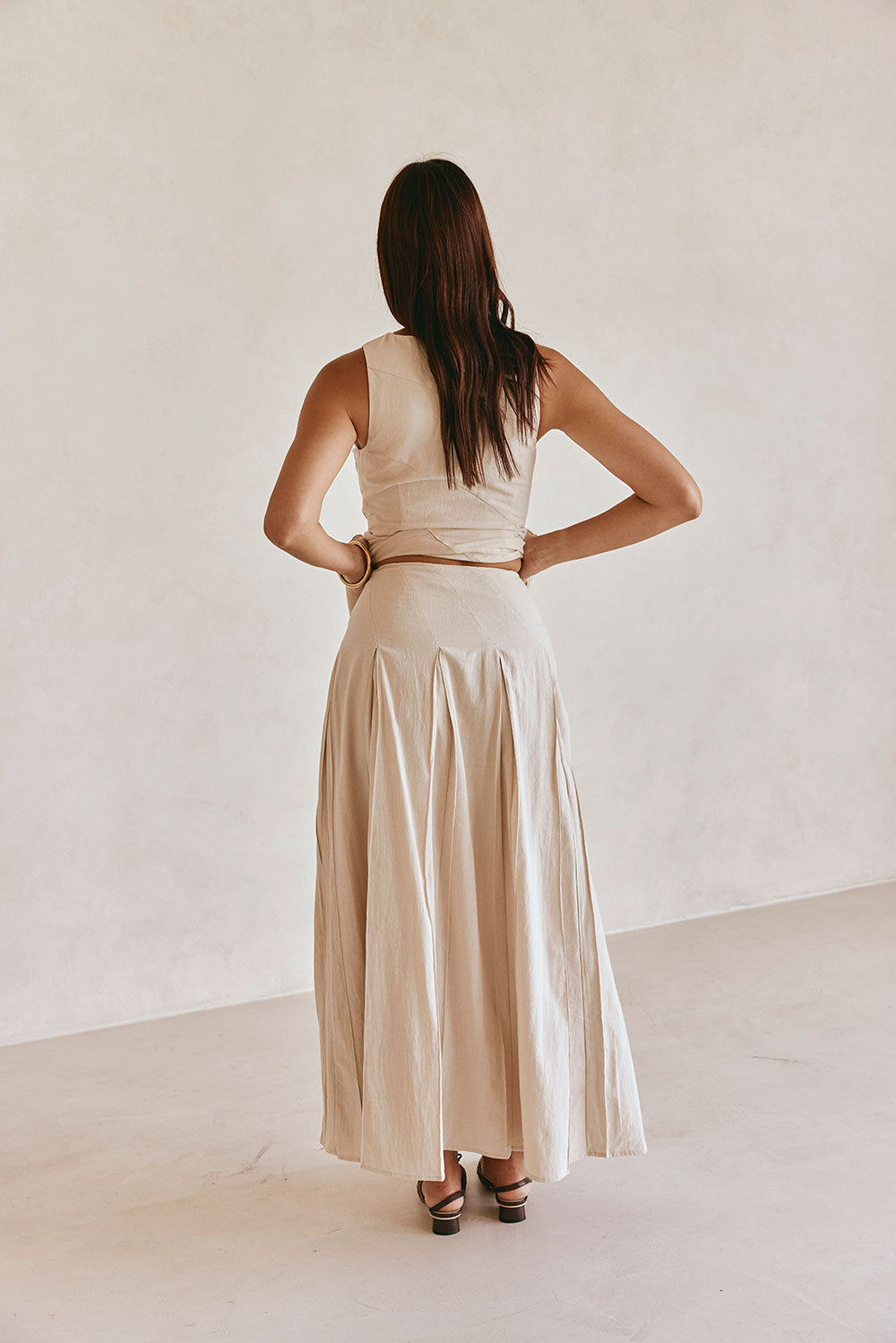 Beige Cotton A Line Pleated Maxi Adri Skirt – SABO