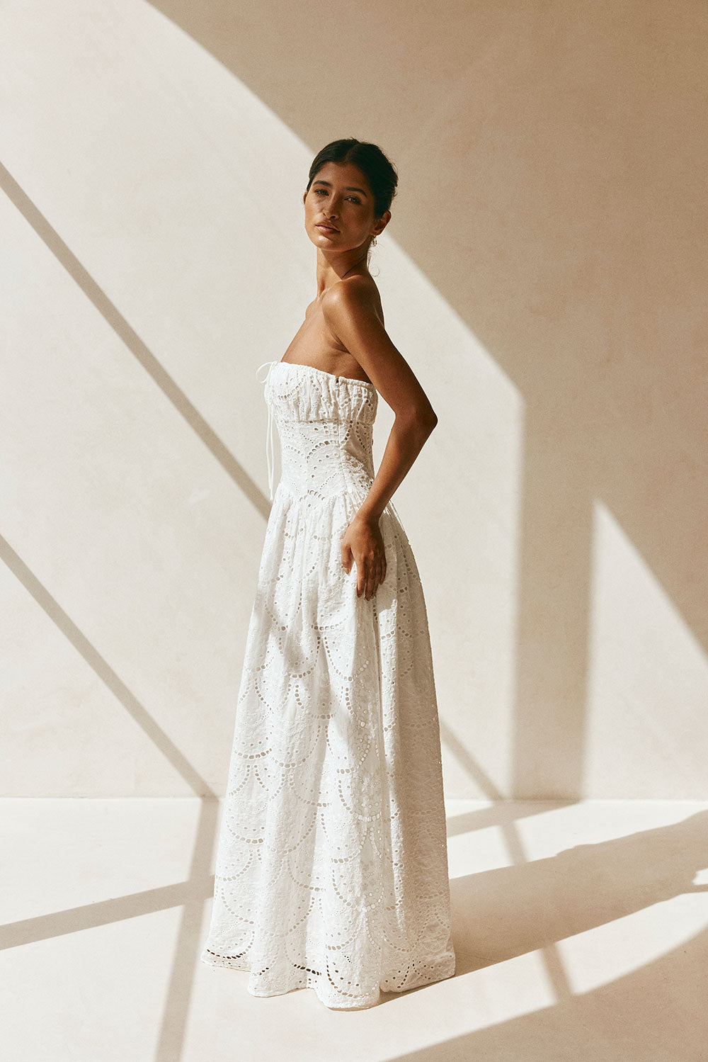 Bridal White Embroidered Strapless Maxi Zina Dress – SABO
