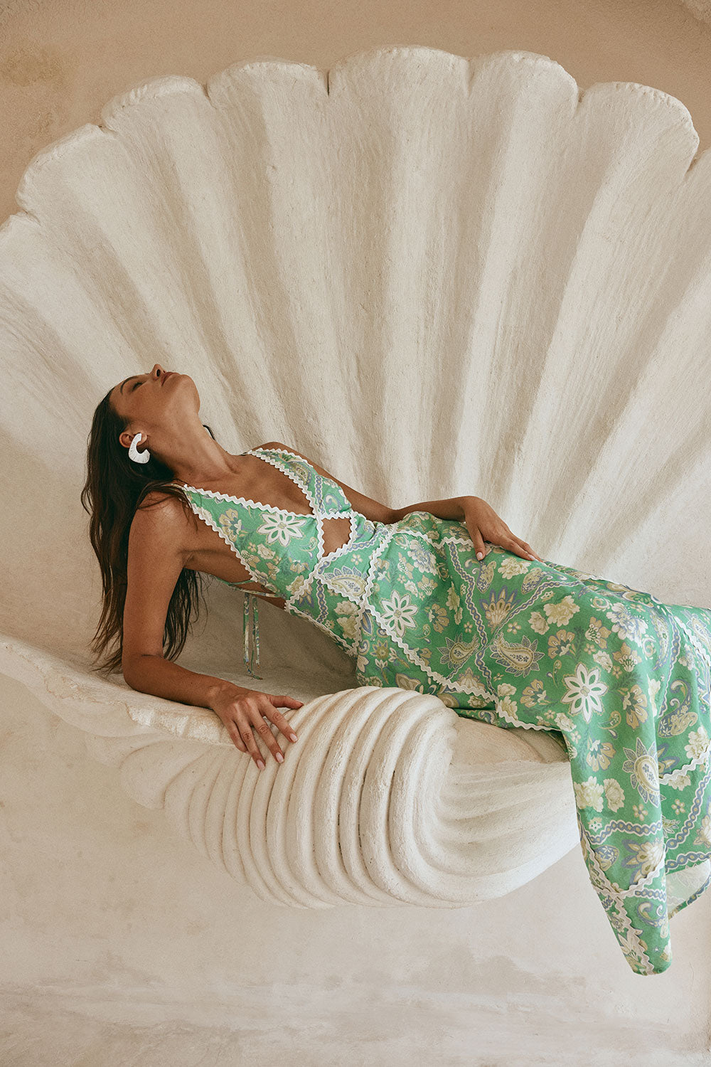 Green Floral Heritage Print V Neck Maxi Evia Dress XL