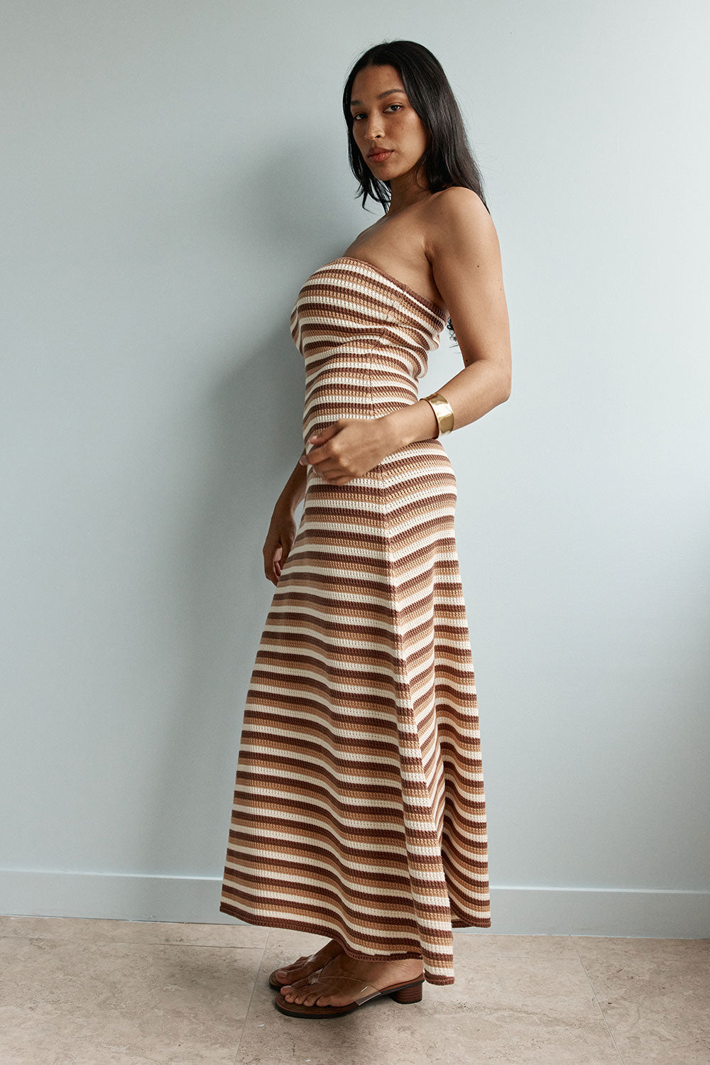 Earth Brown Stripe Strapless Maxi Bodycon Anya Dress – SABO