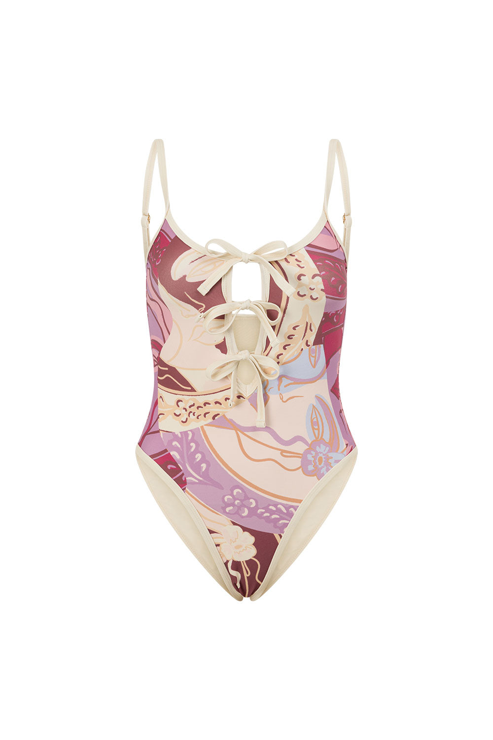Purple Mosaic Veil Print Bow Diem One Piece Swimwear – SABO