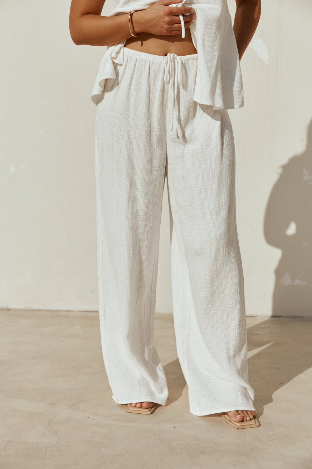 White Cotton Drawstring Saskia Pants – SABO